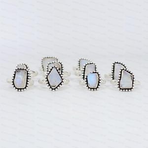 Natural Rainbow Moonstone <b>Ring</b> 925 Silver Plated Brass Handmade Vintage Boho Jewelry Wholesale Fashion <b>Statement</b> <b>Rings</b> Women - Product Image 4
