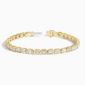 Pulsera de tenis de oro amarillo macizo de 14K con diamante cultivado en laboratorio de 3.36 ct, corte esmeralda, engaste de bisel, chapado en rodio, certificado IGI, lujo y alta joyería - Product Image 2
