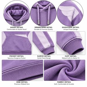 Sudadera con Capucha Unisex de Corte Regular, Diseño de Parches en Mezclilla, Bloques de Color, Manga Raglán, Bolsillo, Estilo Urbano, Felpa Francesa, 100% Algodón, Secado Rápido - Product Image 6