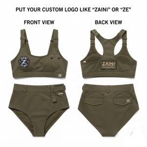 Women Bathing Suit Premium 240 GSM Nylon Spandex Olive <b>Green</b> Two Piece Swimwear Custom Logo Embroidery Woven Patch Heat Transfer - Product Image 1