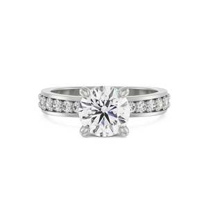 Anillo de cóctel de moissanita de corte redondo con banda pavé en plata de ley 925 chapada en oro para mujer, compromiso y boda - Product Image 5