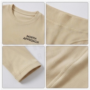 Ensemble de yoga 2 pièces North Approach : Crop top et leggings longs, beige uni, sans coutures, taille haute, vêtements de sport - Product Image 4