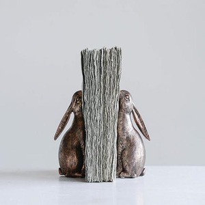 Porte-livres décoratifs en laiton en forme de lapin, finition bronze vieilli - Product Image 2