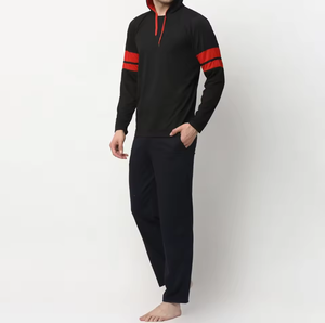 ชุดเสื้อฮู้ดและกางเกงวอร์มลายทางตัดกันสำหรับผู้ชาย – ชุดลำลองสไตล์สปอร์ต เสื้อฮู้ดและกางเกงจ็อกเกอร์ ชุดสตรีทแวร์แนวสปอร์ต - Product Image 4