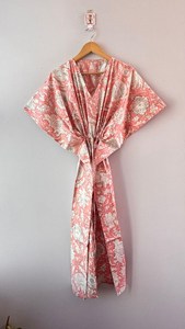 Robe maxi kaftan en coton à imprimé floral rose pour femmes, style bohème, col en V, manches courtes, robe d'été décontractée - Product Image 5