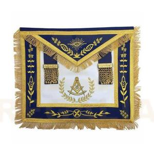 Delantal azul marino para Maestro Masón, con los Cuadrados y Pilares, flecos plateados, tipo de tela: cuero - Product Image 4