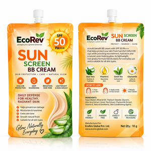 Crème solaire BB EcoRev SPF 50 PA+++ pour le visage et le corps, légère, non grasse, emballage en sachet à bec verseur jetable ECO36, laminé - Product Image 2