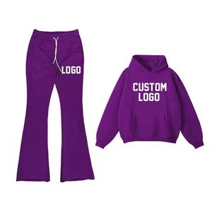 Custom Unisex Streetwear Flare Sweatpants and Hoodie Set Full Cotton Tracksuit Puff Print Men Stacked Flared Sweatsuits - Product Image 6