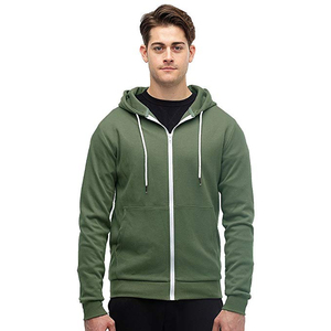Sweat-shirt à capuche zippé rouge pour homme, coupe classique, décontracté, pour l'automne, couleur unie, en coton tricoté - Product Image 5