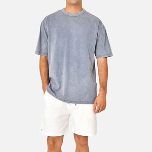 T-shirts délavés vintage pour hommes en gros, style street punk, t-shirts décontractés en coton à manches courtes avec col contrastant pour hommes - Product Image 6