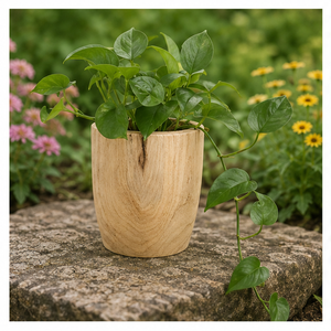 Maceta de Madera Maciza Hecha a Mano con Diseño Moderno y Simple, Macetero Redondo de Madera Tallada a Mano para Decoración de Interiores y Mesas - Product Image 5