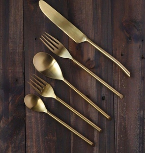 Gold Plated Cutlery Set <b>Mirror</b> Finish Long Handle Modern Design Durable Metal Utensils For Wedding Occasion - Product Image 3
