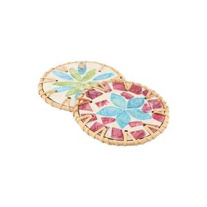 Tableware Kitchen Item Hand Woven Rattan with MOP Inlay Coasters Heat-Resistant Shell Coaster Colorful Shell Round <b>Cup</b> <b>Mat</b> & Pad - Product Image 3
