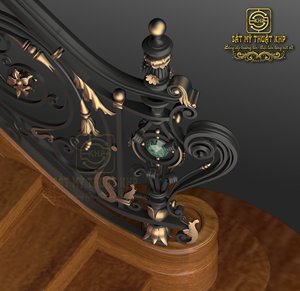 Barandillas de Escalera Modernas de Hierro Fundido KHP con Detalles Dorados Ornamentales, Resistentes al Óxido, Montadas en el Suelo para Uso en Escaleras Interiores, Garantía de 3 Años - Product Image 4