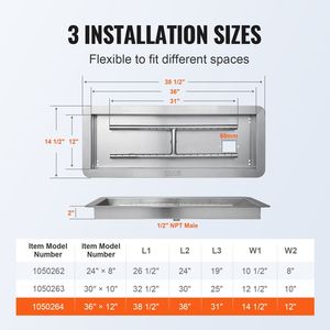 Braciere Rettangolare da Incasso in Acciaio Inox 36 x 12 Pollici, Kit Bruciatore a Gas Naturale/Propano 150.000 BTU - Product Image 4