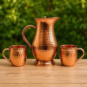 Carafe et verre en cuivre sans joint pour table de chevet et chambre d'hôtesse, idéal pour l'hydratation - Product Image 6