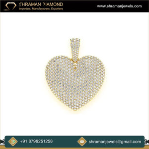 SHRAMAN JEWELS 925 <b>Silver</b> Gold Plated Romantic Heart Shape Round Brilliant Cut Diamond Custom Length Unisex Pendant <b>Necklace</b> - Product Image 5