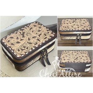 Caja de Joyería de Cuero Floral Hecha a Mano, la Más Vendida del 2026, de Cuero Genuino de Vaca con Cierre de Cremallera, Paquete de Regalo de Joyería para Mujer - Product Image 1