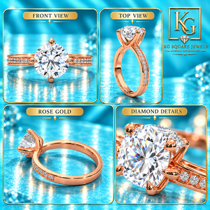 Anillo de Compromiso Moderno de Oro Rosa de 14 Quilates con Incrustaciones de Diamantes Cultivados en Laboratorio de Corte Redondo para Mujer, Joyería Fina Minimalista - Product Image 3
