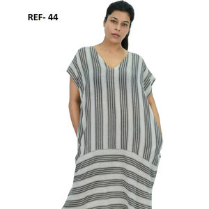 Robe Kaftan en Coton Teint Fil à Fil pour Femme, Style Bohème, Manches Chauve-Souris – Fabricant - Product Image 1