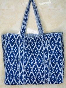 Handmade Quilted <b>Tote</b> <b>Bag</b> | Navy <b>Blue</b> & White Geometric Cotton Shoulder <b>Tote</b> <b>Bag</b> | Large Everyday Shopping & Travel <b>Tote</b> <b>Bag</b> - Product Image 3