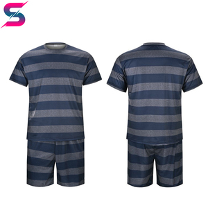 Conjunto de Camiseta y Pantalones Cortos de Verano para Hombre, Diseño a Rayas, Cuello Redondo, Tejido de Algodón y Elastano, Transpirable, Estilo Casual, Venta al Por Mayor, OEM, ODM - Product Image 4