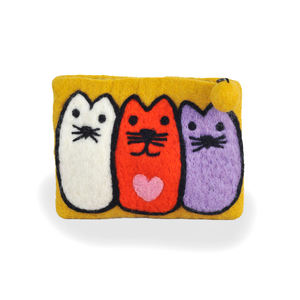 Fait à la main au Népal femmes dames portefeuille fabriqué à partir de la laine de Nouvelle-Zélande un charmant 3 chat Design attrayant élégant et à la mode - Product Image 4
