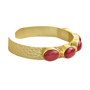 Gold Plated Cuff <b>Bracelet</b> With Red Coral Stones Vintage Style Unisex Jewelry Imitation Stones - Product Image 3
