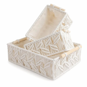 Set of 3 Macrame Luxurious Gift Storage <b>Baskets</b> with <b>Handles</b> Bohemian Style Multi-Purpose Rope Storage Organizers for Home Decor - Product Image 2