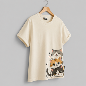 เสื้อยืดคอกลมทรงหลวมลายการ์ตูนแมวสีฟ้าอ่อนสำหรับผู้หญิง F2WIN ผลิตจากผ้า Solana ระบายอากาศได้ดี เป็นมิตรกับสิ่งแวดล้อม เหมาะสำหรับฤดูใบไม้ผลิและฤดูร้อน สวมใส่สบายๆ - Product Image 5