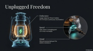 Lanterne LED rétro pour camping et jardin, 3 modes, étanche IP44, résistante aux chutes, résistante à l'usure, rechargeable par Type-C, haute luminosité, imitation - Product Image 2