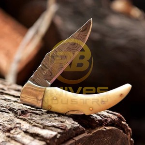 Navaja de bolsillo plegable de acero de Damasco hecha a mano con mango de madera |   Cuchilla de 7 Pulgadas con Punta Caída, Opción OEM, para Caza, Camping y Supervivencia - Product Image 4