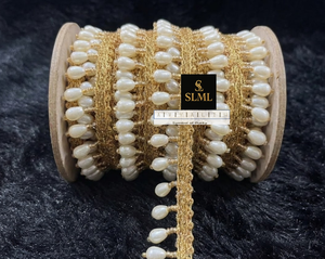 Encaje de perlas premium con cuentas en forma de gota para decoración de sarees, lehengas y vestidos de novia, y muchos más para decoración. - Product Image 3