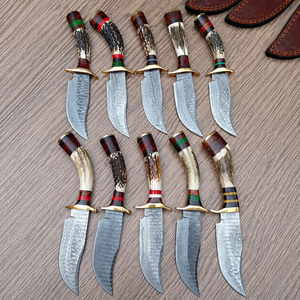 ชุดมีดล่าสัตว์ดามัสกัสคุณภาพสูงทำมือ ด้ามจับทำจากเขาสัตว์ ใบมีดแบบ Fixed Blade พร้อมปลอกหนัง จำหน่ายจำนวนมาก - Product Image 5