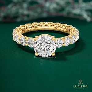 แหวนเพชรทองคำขาวสไตล์วินเทจ ประดับเพชรรูปไข่และทรงกลมแบบ Eternity Band ของขวัญเครื่องประดับ แหวนหมั้นเพชรทองคำขาว - Product Image 2