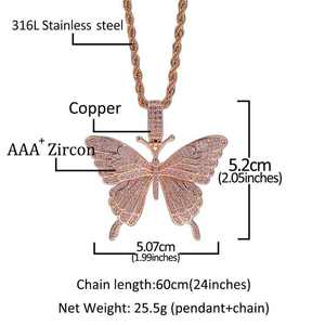 Pendentif Papillon Or Rose en Argent Sterling avec Pierres Moissanite Micro-Pavées, Breloque Thème Glacé, Bijoux de Luxe Hip Hop, Chaîne Tennis - Product Image 5