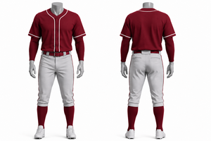 Uniforme de baseball personnalisé pour hommes, maillot bordeaux, pantalon blanc, tissu respirant, coupe régulière, toutes saisons, vêtements d'équipe - Product Image 1