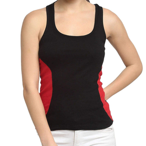 Women's Black <b>Red</b> Color Blocked Knitted Tank <b>Top</b> Scoop Neck Casual Wear - Product Image 3