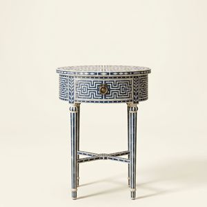 Luxury Bone Inlay Handicraft Tradition Custom and Greek Key <b>Bedside</b> <b>Table</b> Bone Inlay <b>navy</b> blue <b>Table</b> Living Room Furniture - Product Image 1