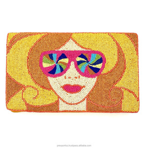 Bolso de Mano con Cuentas y Diseño Facial, Multicolor, Estilo Pop Art, Bordado con Cadena, Bolso de Noche Elegante para Mujer, Forro de Seda - Product Image 2