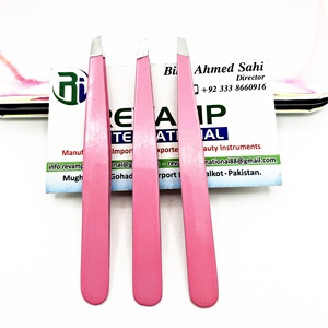 ECo-Friendly Japanese Stainless Steel Pink Color Eyebrow Tweezers Slanted Tip With Custom Logo - Product Image 5