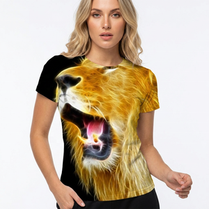 T-shirt à manches courtes pour homme, col rond, avec impression photo de lion, transfert par sublimation, coupe classique, style décontracté, tissu tissé 100% polyester - Product Image 6