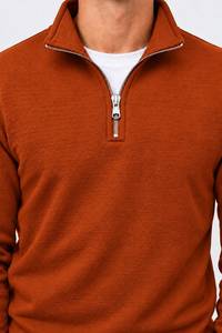Premium Quality Vintage Formal Winter for Textured <b>Half</b> <b>Zip</b> Pullover <b>Sweatshirt</b> with Stand Collar and Metal Zipper for <b>Men</b> - Product Image 2