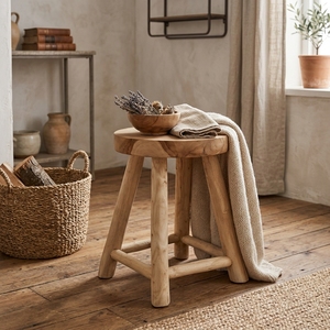 New Modern Minimalist Teak <b>Round</b> Wooden Stool Natural Solid Teak Log <b>4</b> Legs <b>Round</b> Side Accent <b>Table</b> Living Room Patio Outdoor - Product Image 4