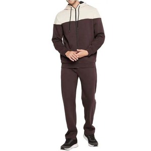 Survêtement gris pour homme avec blocs de couleur, fermeture éclair intégrale, col montant, coupe décontractée, en polyester et coton, pour l'automne, avec poches latérales - Product Image 1