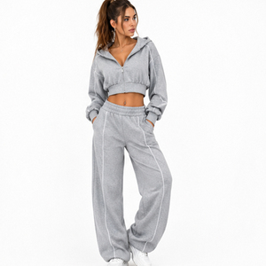 Conjunto de Pantalones Anchos y Sudadera Corta con Cremallera a la Moda para Mujer, Ropa Deportiva Informal Hecha a Medida - Product Image 5
