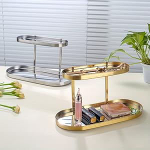 Organizador de tocador de dos niveles con bandejas con acabado de espejo, plataforma de almacenamiento elevada, estructura estable, expositor que ahorra espacio para joyas - Product Image 3