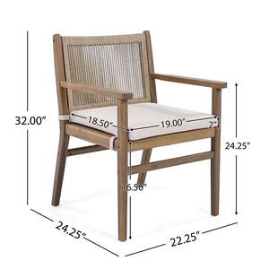 2pc marrone chiaro legno di Acacia per esterni sedia da pranzo Set corda Design cuscino idrorepellente 400lbs capacità di peso per Patio - Product Image 3