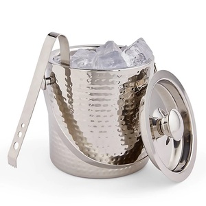 Fancy Look Silver Stainless Steel Ice Bucket Round Cooler With Tongs Rust Resistant Modern Design For Party Beverage Tubs - Product Image 1