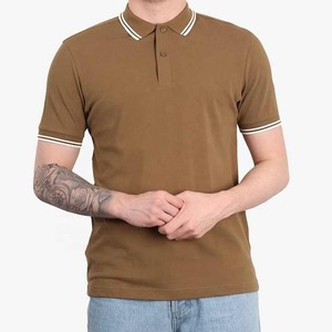 Polo de Manga Corta para Hombre, Color Marrón, con Ribete en Contraste Blanco, Corte Regular, Estilo Casual, Color Sólido, Algodón Oxford - Product Image 1